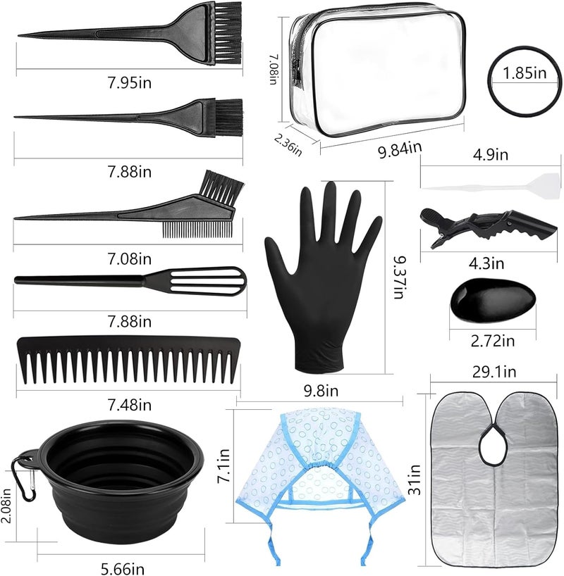 DINTSTYLE 32Pcs Hair Dye Coloring Kit,Hair Dye Tools for DIY Salon.Hair Dye Brush and Bowl Set, with Dye Brush/Ear Cover/Gloves/Comb/Hairpin/Hair Coloring Cape(Black,B) - Image 2